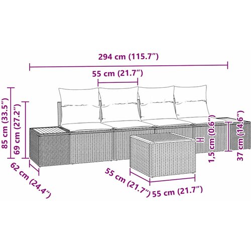  Sjedeća garnitura za vrt s jastukom 5 pcs Bež Poli ratan Slike