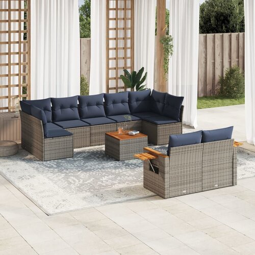vidaXL 10-dijelni set vrtnih sofa od poliratana s jastucima sivi Cijene