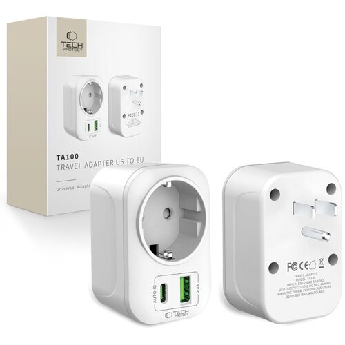 TECH-PROTECT ADAPTER IZ ZDA V EU ADAPTER BEL POTOVALNI POLNILEC BEL, (5000337494) Slike