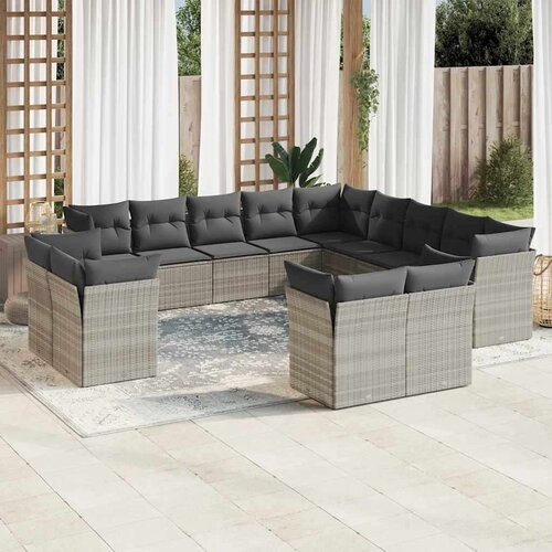 VidaXL 13-dijelni set vrtnih sofa poliratan s jastucima svijetlosivi Slike