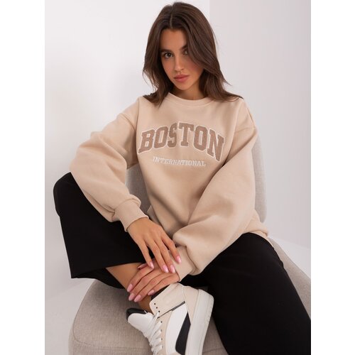 Fashion Hunters Beige women&amp;#039;s hoodless sweatshirt with inscription Slike