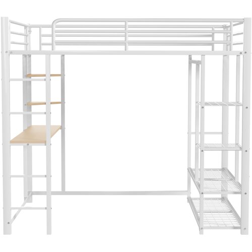 Lumor Postelja z mezzanine 140x200 cm iz kovine - S pisalno mizo in policami - Bela, (22156188) Cene
