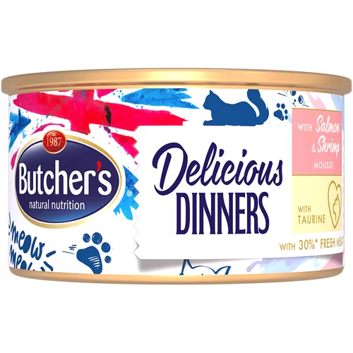 Butcher's Varčno pakiranje Delicious Dinners za mačke 48 x 85 g - Losos in kozice