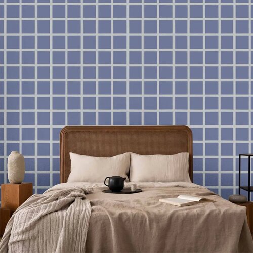  Tapeta - Lines and Symmetry - Expressive White Grid on a Blue Background 50x1000 Premium Slike