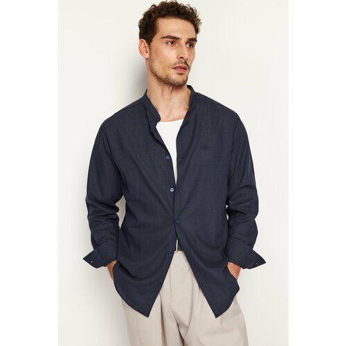 Trendyol Men's Navy Blue Regular Fit Large Collar 100% Cotton Shirt Slike