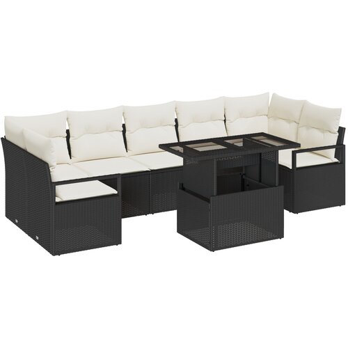 VidaXL Set vrtne sofe od 8 dijelova s jastučićima Crni poli ratan, 2-sjedna vrtna sofa s jastučićima Crni poli ratan Slike