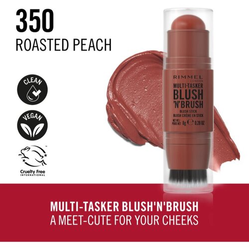 Rimmel London Multi-Tasker Blush&amp;#039;N&amp;#039;brush rdečilo v paličici s čopičem odtenek 350 Roasted Peach 8 g Slike
