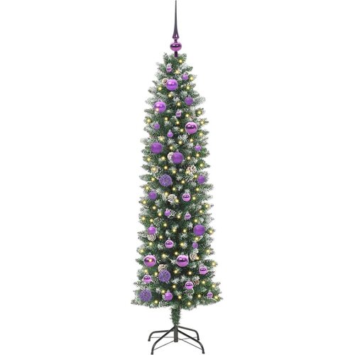 VidaXL Umjetno vitko božićno drvce s stalakom Zelena i bijela 150 cm Slike