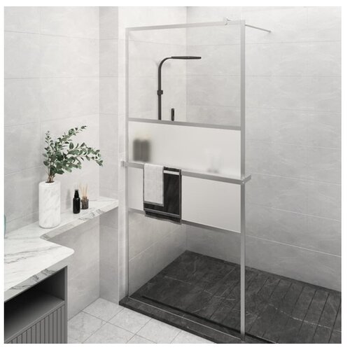  Pregrada za tu&amp;scaron; s polico krom 80x195 cm ESG steklo in aluminij Slike