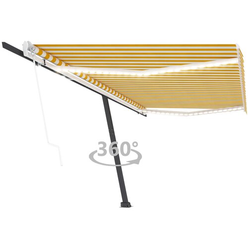 VidaXL Avtomatska tenda LED + senzor 500x300 cm rumena/bela Slike