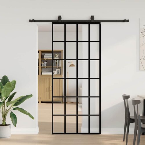 vidaXL Drsna vrata z opremo črna 90x205 cm ESG steklo Cene