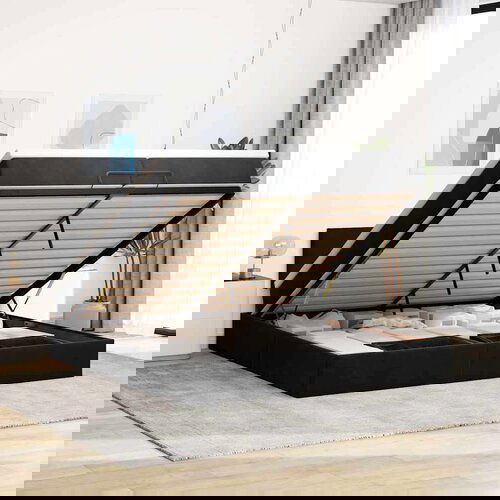 VidaXL Otomanski okvir kreveta s madracima crni 200x200cm bar&amp;scaron;unasti Slike