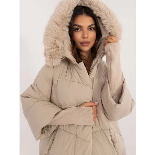 Fashion Hunters Beige winter jacket with long cuffs