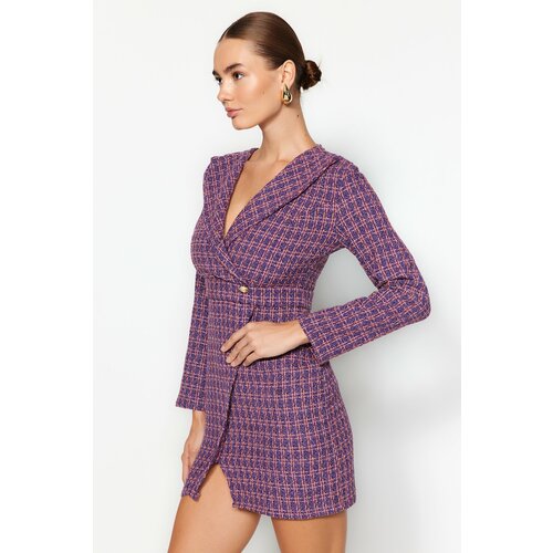 Trendyol Purple Double Breasted Woven Tweed Dress Slike