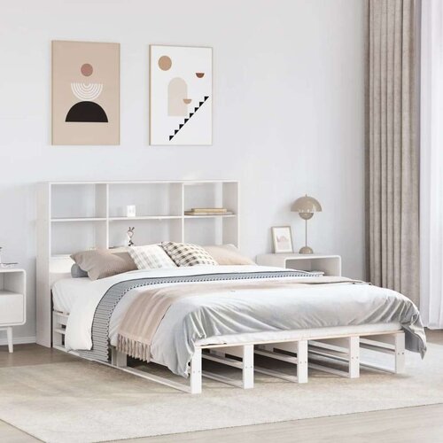 VidaXL Krevet s regalom za knjige bez madraca bijeli 140x190cm od drva Slike