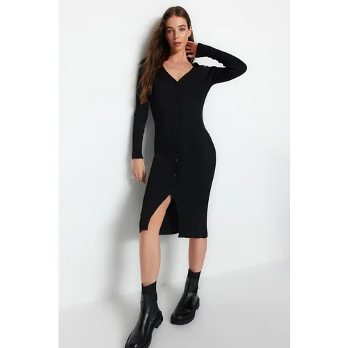 Trendyol Black Midi Knitwear Polo Neck Dress