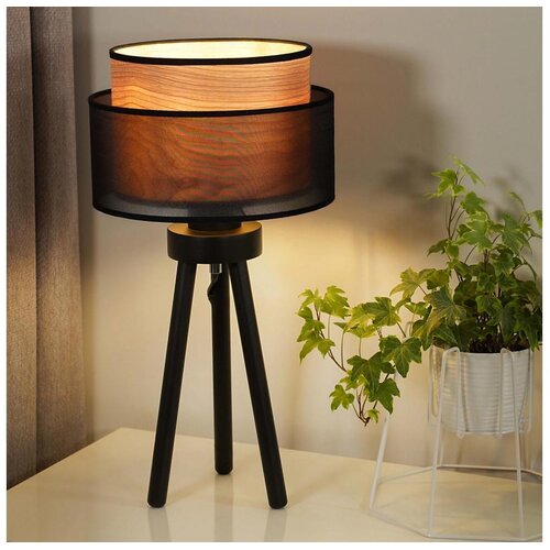  Duolla - Stona lampa WOOD BOHO 1xE27/15W/230V, prečnik 25 cm, crna/bež Cene