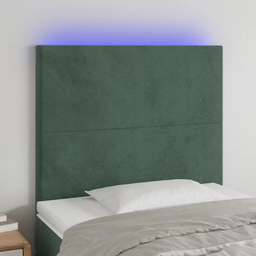 vidaXL LED posteljno vzglavje temno zeleno 90x5x118/128 cm žamet