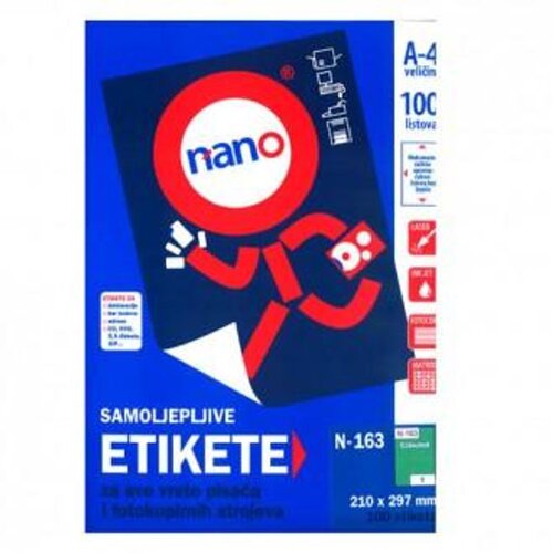 NANO Etikete za laserske i ink-jet pisače , N-163, 210x297 mm, zelene, 100/1 Cijene