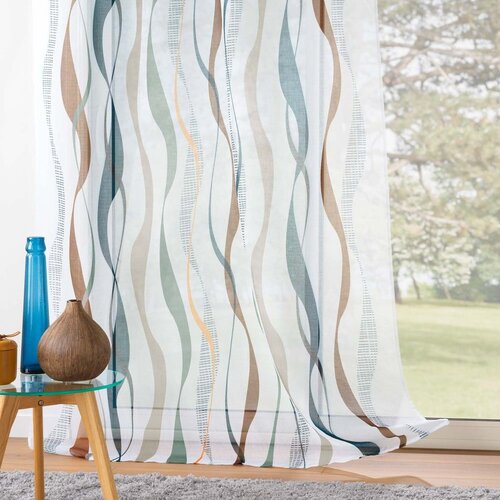Douceur d int&amp;eacute;rieur Bela/modra prosojna zavesa 140x280 cm Lisana &amp;ndash; Slike