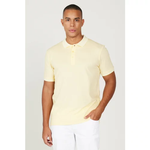 Altinyildiz classics Men's Anti-shrink Cotton Fabric Slim Fit Slim Fit Yellow-White Anti-roll Polo Neck T-Shirt.