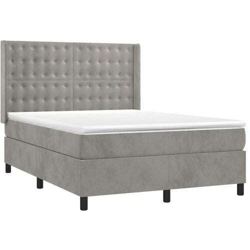 VidaXL Krevet box spring s madracem LED svjetlosivi 140x190 cm bar&amp;scaron;un Slike