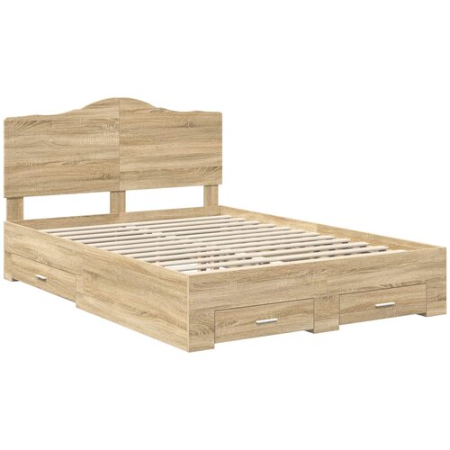  Krevetna konstrukcija s ladicama Sonoma hrast 140 x 190 cm Smeđa 196 x 143 x 100 cm Slike