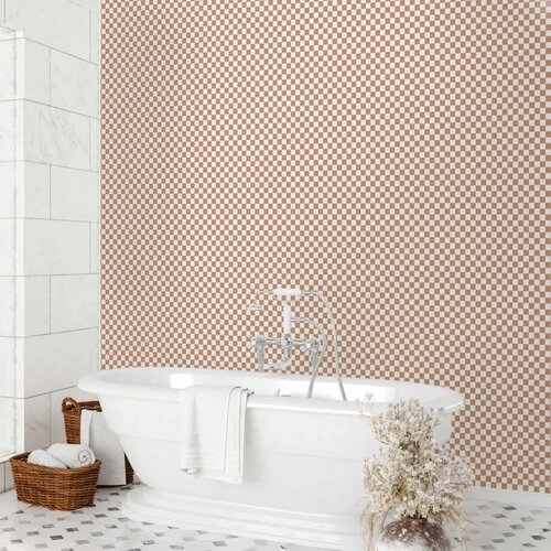  Tapeta - Checkerboard Pattern - Brown-White Grid with a Subtle Noise 50x1000 Vodootporna Slike