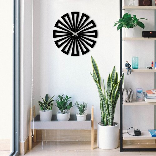 WALLXPERT Enzoclock - S003 Black Decorative Metal Wall Clock Slike