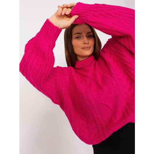 Fashion Hunters Women's Fuchsia Oversize Sweater with Turtleneck