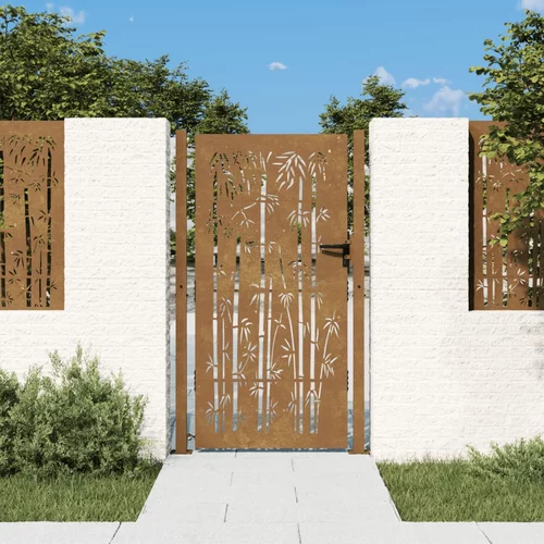 vidaXL Vrtna vrata 105x205 cm Corten jeklo dizajn bambusa