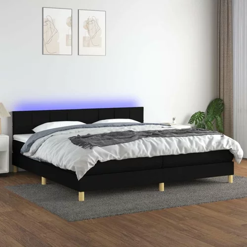  Box spring postelja z vzmetnico LED črna 200x200 cm blago, (20790059)