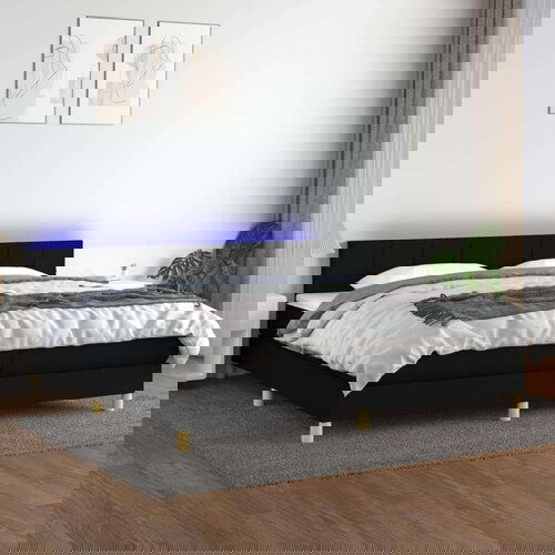  Box spring s madracem LED crni 200x200 cm od tkanine Cijene