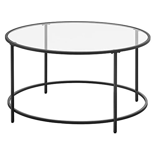 Songmics Okrogla klubska mizica, steklena mizica z jeklenim okvirjem, mizica za dnevno sobo, mizica za kavč, kaljeno steklo, črna LGT021B01, (21242604) Cene