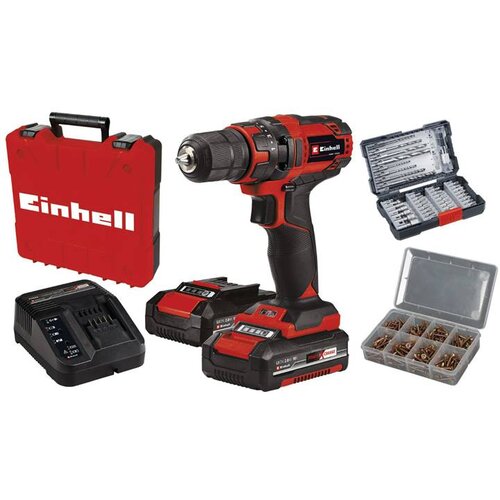 Einhell Aku bušilica TC-CD 18/35 Li 2x2 Ah + 39-delni set pribora u koferu + 200 šrafova Cene
