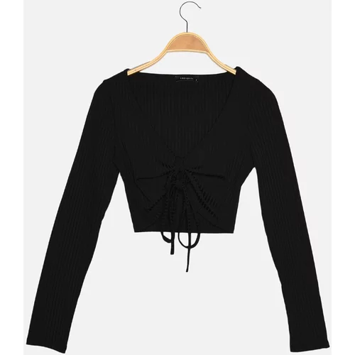 Trendyol Black Halter Neck Detailed Ribbed Knitted Blouse