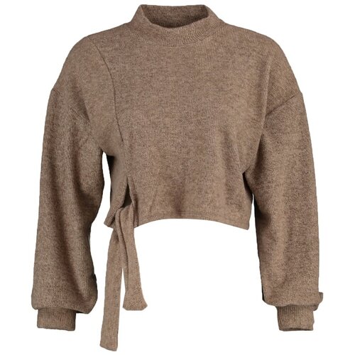 Trendyol Brown Brushed Camisole Lacing Detail Loose Crop Knitted Sweatshirt Cene