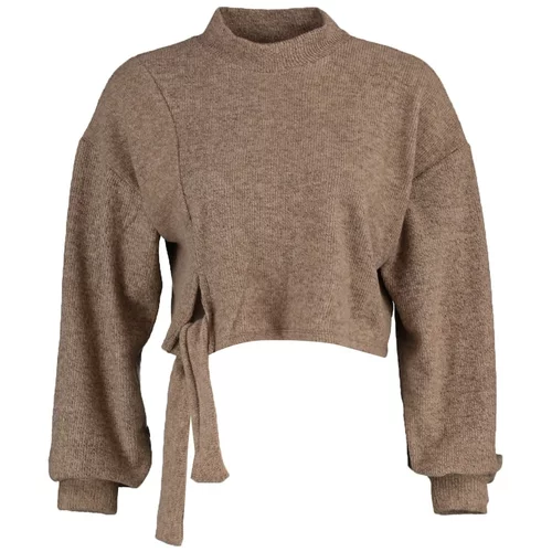 Trendyol Brown Brushed Camisole Lacing Detail Loose Crop Knitted Sweatshirt