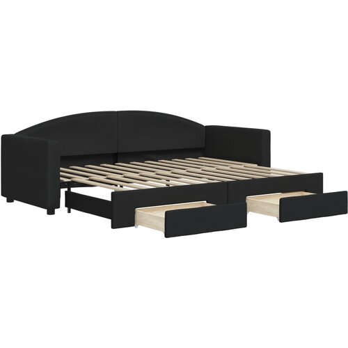  Dnevni krevet na razvlačenje s ladicama crni 80x200 cm tkanina Slike