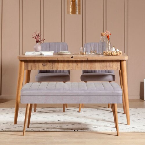 Hanah home Set Trpezarijski sto, 2 trpezarijske stolice i klupa Vina 0701 3, Svijetlosivi Slike