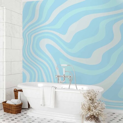  Foto tapeta - Composition in Blues and Whites - Harmonious Abstract Waves in a Cool Color Tone 250x175 Slike