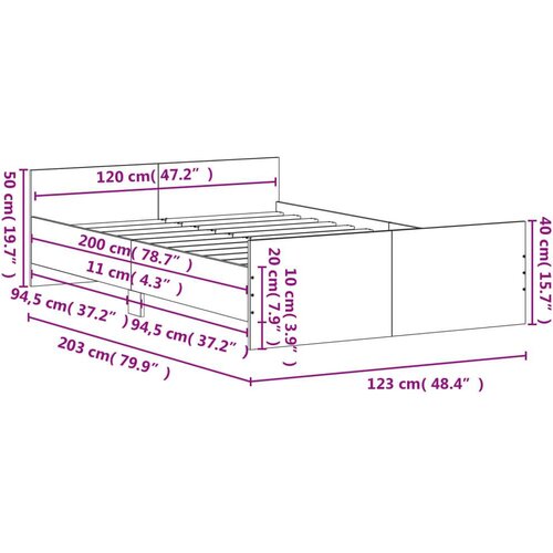 VidaXL Okvir kreveta s uzglavljem i podnožjem boja hrasta 120x200 cm Slike