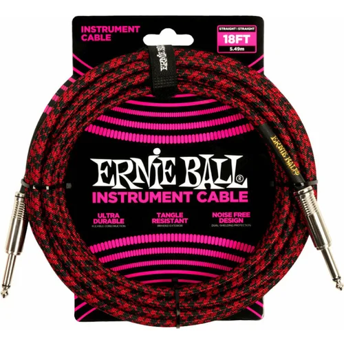 Ernie Ball Braided Straight Straight Inst Cable Crna-Crvena 5,5 m Ravni - Ravni