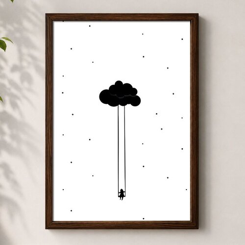 Wallxpert uramljena mdf slika 3752KACT-029, devojčica na ljulja&scaron;ci okačenoj o crni oblak, 37 x 52 cm Cene