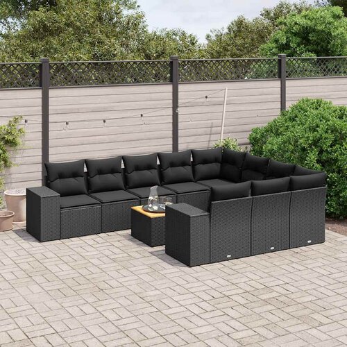  11-dijelni set vrtnih sofa od poliratana s jastucima crni Cijene
