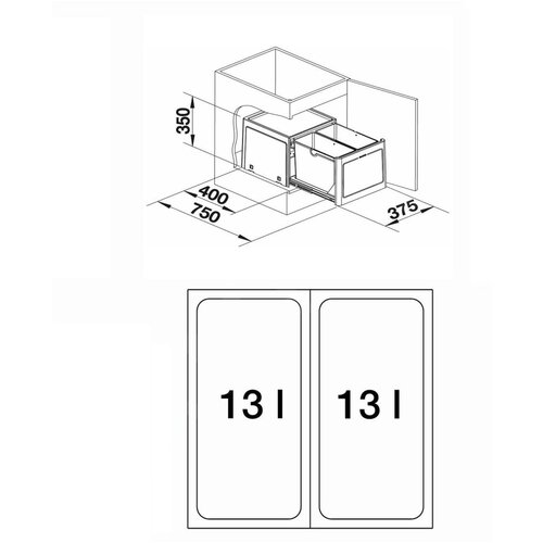 Blanco 517467 Botton Pro 45/2 Manual, 2x 13l sorter odpadkov Slike