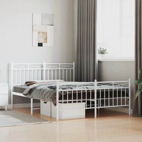 Metalni okvir kreveta uzglavlje i podnožje bijeli 140 x 190 cm