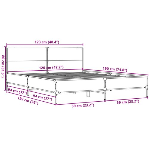 Okvir za krevet boja hrasta 120x190cm konstruirano drvo i metal Slike