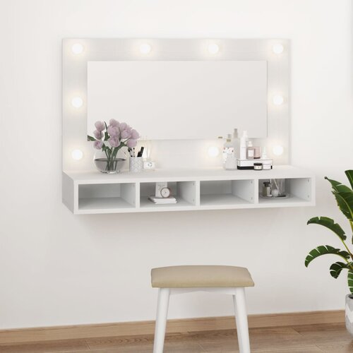 vidaXL Omarica z ogledalom in LED lučkami bela 90x31,5x62 cm Cene