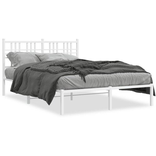 vidaXL Kovinski posteljni okvir z vzglavjem bel 140x190 cm Cene